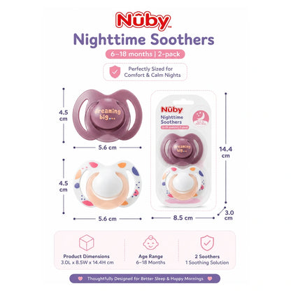 Nuby Night Soothers (Pink), 6-18 Months(2 Pack)