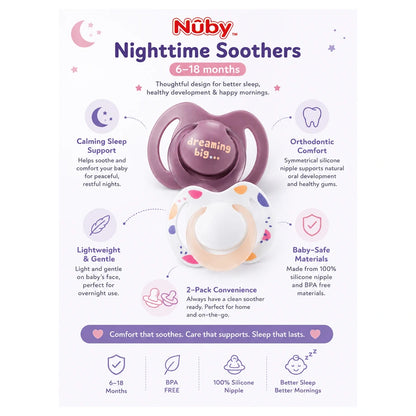 Nuby Night Soothers (Pink), 6-18 Months(2 Pack)