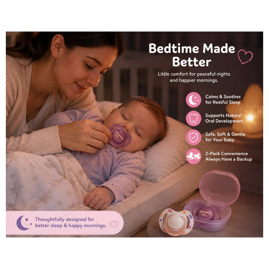 Nuby Night Soothers (Pink), 6-18 Months(2 Pack)