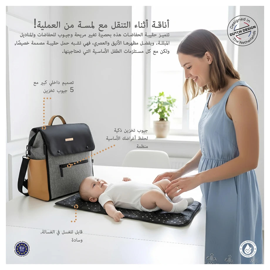 Neobreez - NIXE Diaper Backpack 7-Pcs Set W/Changing Mat, Wet Bag, Pouches (Grey)