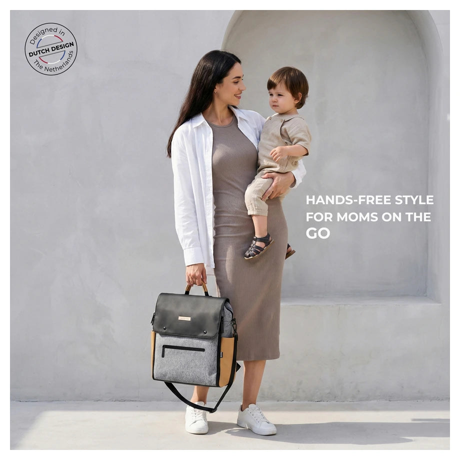 Neobreez - NIXE Diaper Backpack 7-Pcs Set W/Changing Mat, Wet Bag, Pouches (Grey)
