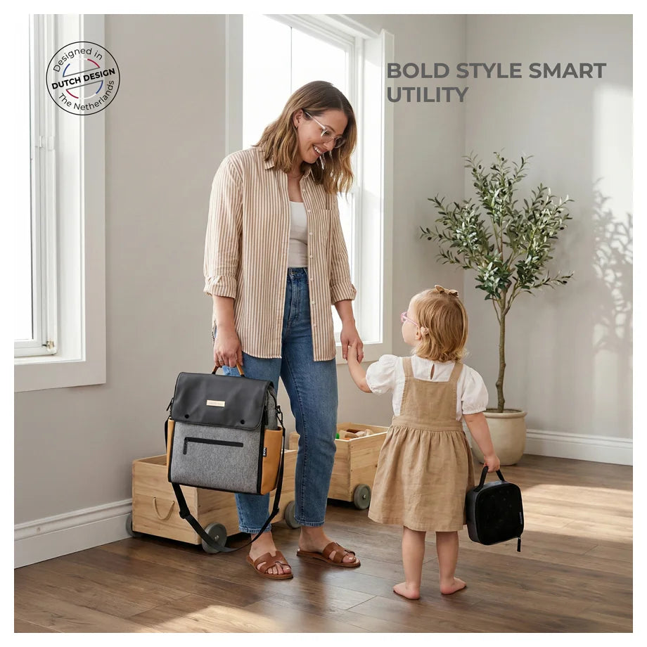 Neobreez - NIXE Diaper Backpack 7-Pcs Set W/Changing Mat, Wet Bag, Pouches (Grey)