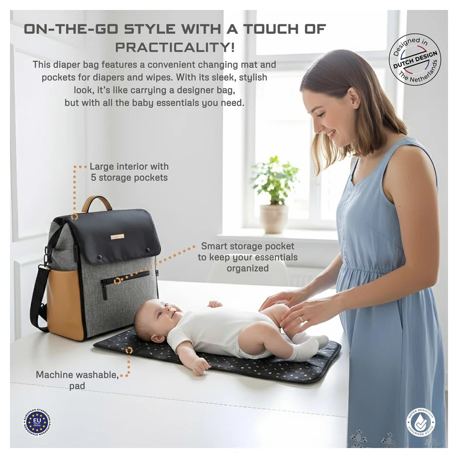 Neobreez - NIXE Diaper Backpack 7-Pcs Set W/Changing Mat, Wet Bag, Pouches (Grey)