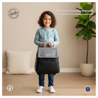 Neobreez Zori Diaper Backpack 7pc Set with Changing Mat Wet Bag Pouches (Grey)