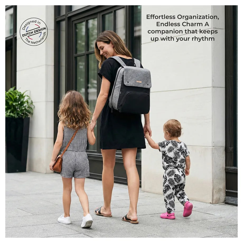 Neobreez Zori Diaper Backpack 7pc Set with Changing Mat Wet Bag Pouches (Grey)