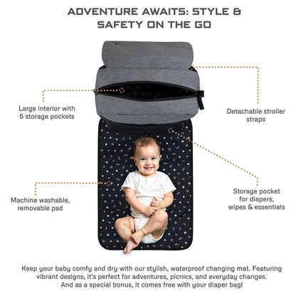 Neobreez Zori Diaper Backpack 7pc Set with Changing Mat Wet Bag Pouches (Grey)