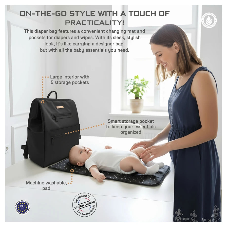 نيوبريز آر آي إل أو ديابير باكباك 7-بكس مجموعة و / تشانجينج مات، حقيبة ويت، باوتشيس (أسود)