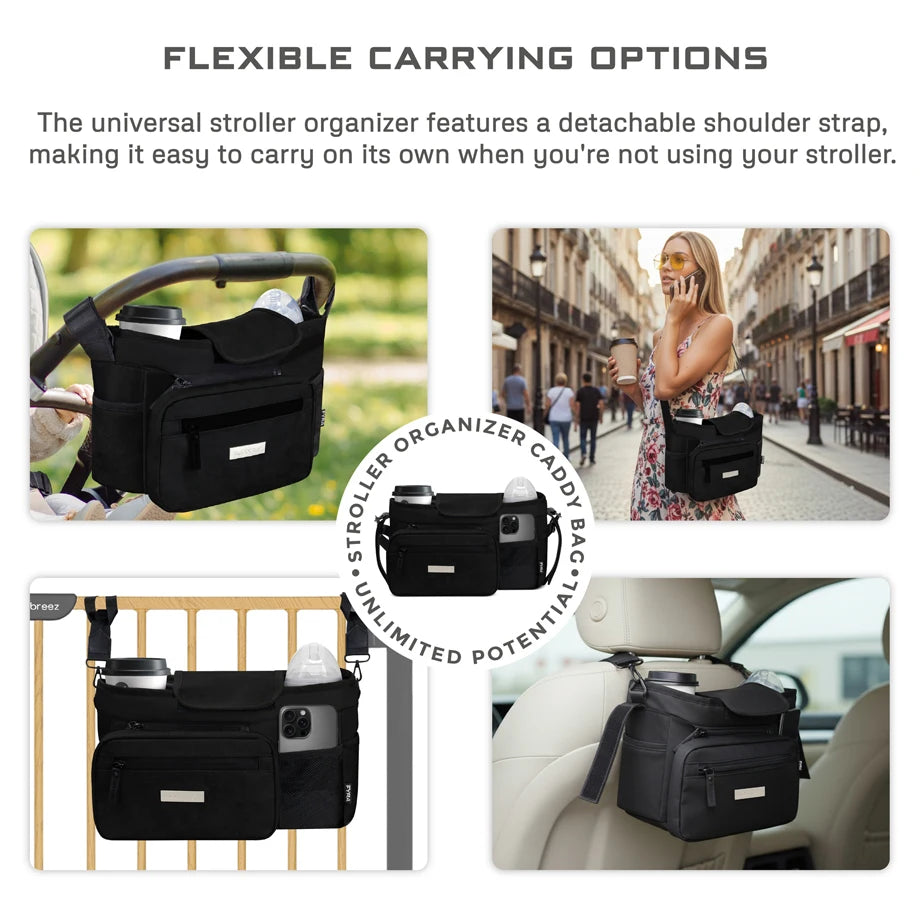 Neobreez FYRA Stroller Organizer Caddy W/Insulated Cup Holder (Black)