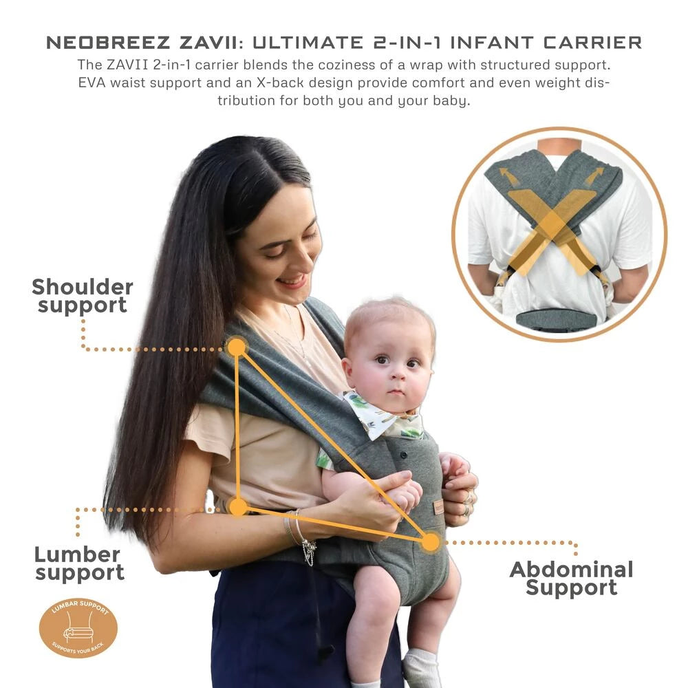 حاملة الأطفال Neobreez ZAVII 2 في 1 خفيفة الوزن ومريحة (رمادي غامق) حاملة الأطفال Neobreez ZAVII 2 في 1 خفيفة الوزن ومريحة (رمادي غامق)