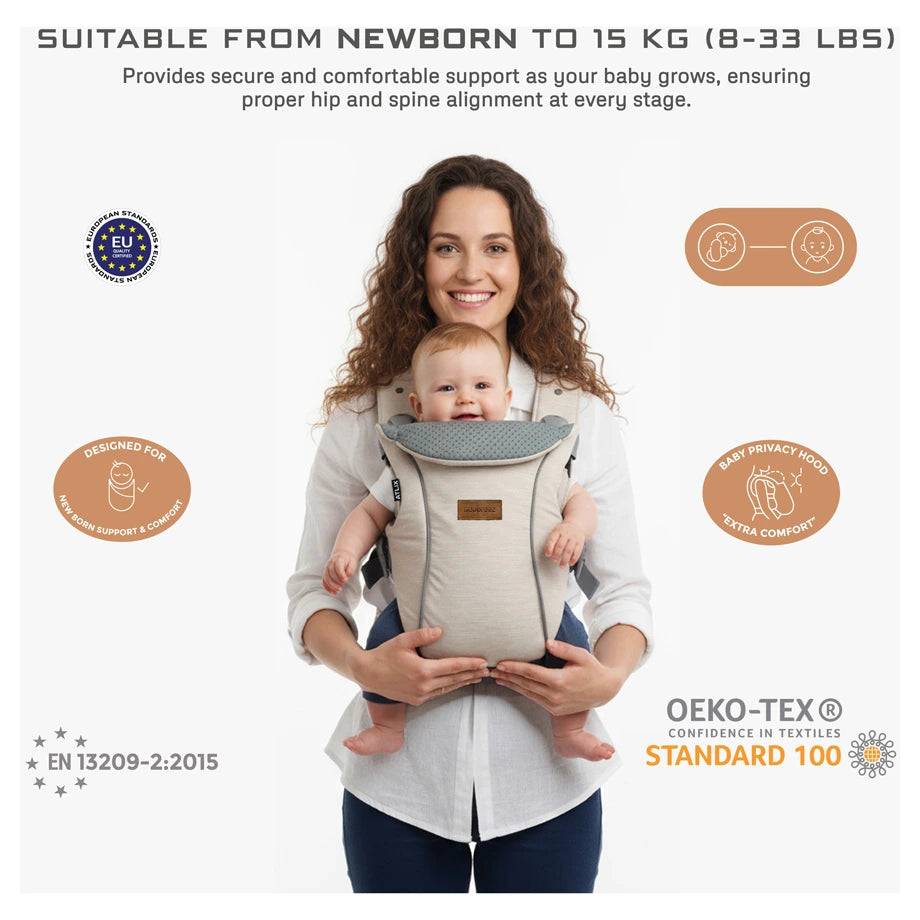 Neobreez ATLIX 3-in-1 Baby Carrier for Newborns to Toddlers (Beige)