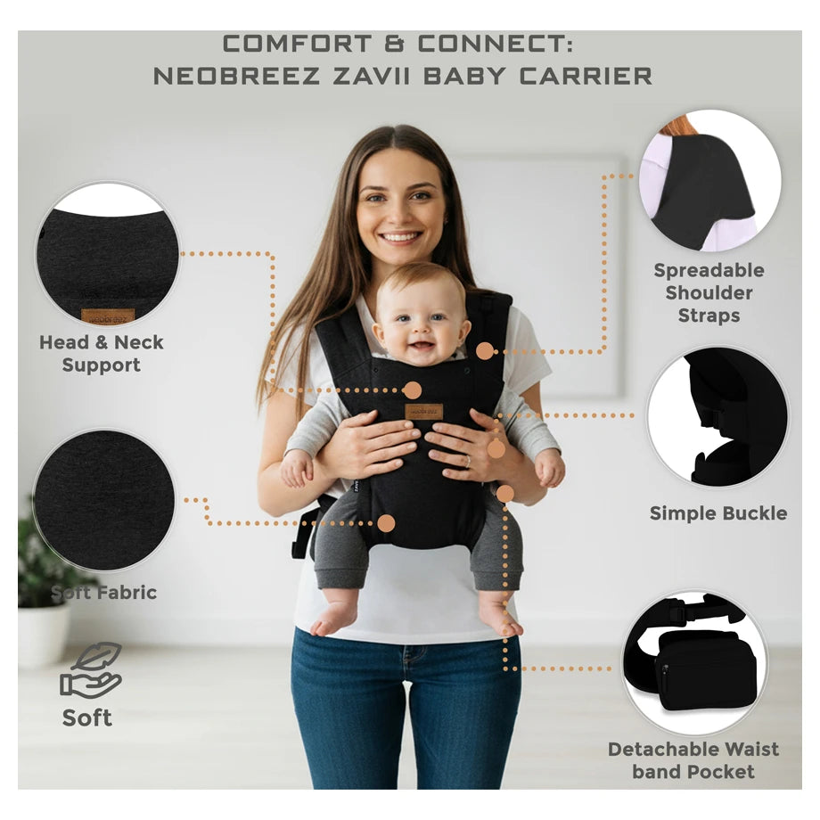 Neobreez Zavii Convertible Baby Carrier Newborn to Toddler (Black)