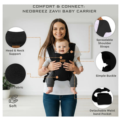 Neobreez Zavii Convertible Baby Carrier Newborn to Toddler (Black)
