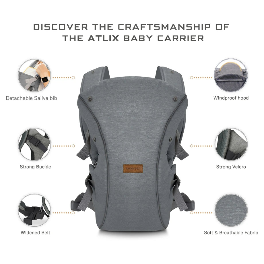 Neobreez Atlix 3-In-1 Convertible Baby Carrier Newborn Toddler (Grey)