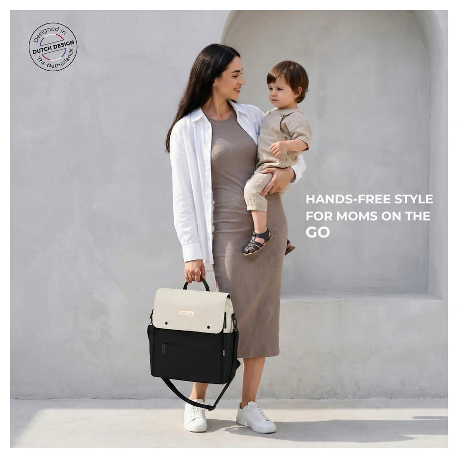 Neobreez Nixe Diaper Backpack 7-Pcs Set W/Changing Mat, Wet Bag, Pouches (Beige)