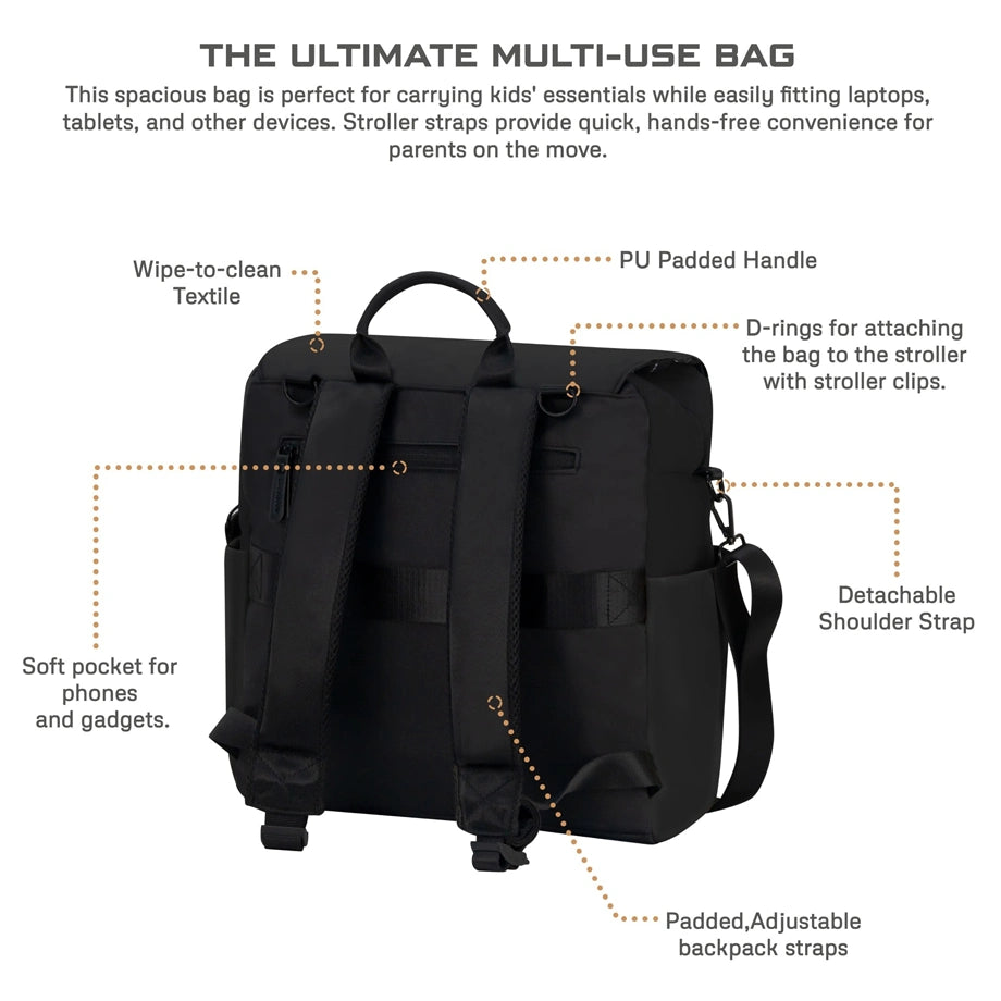 Neobreez NIXE Multifunctional Diaper Backpack with Changing Mat (Black)