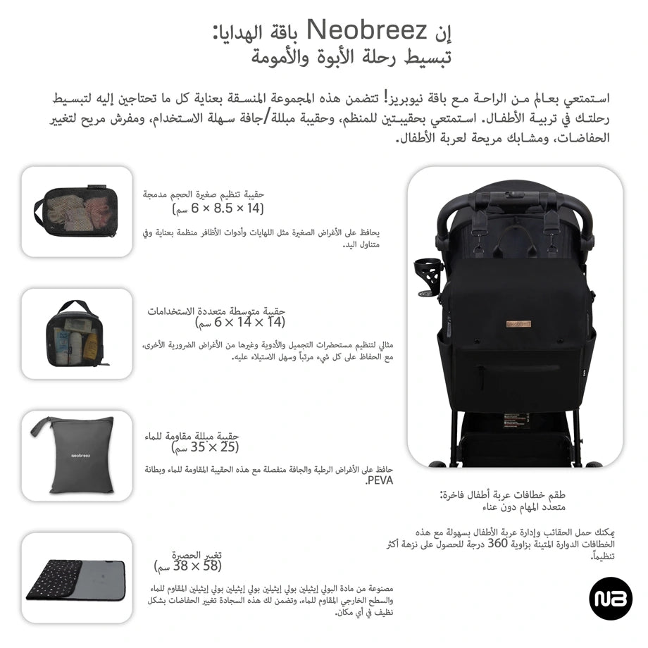 Neobreez NIXE Multifunctional Diaper Backpack with Changing Mat (Black)