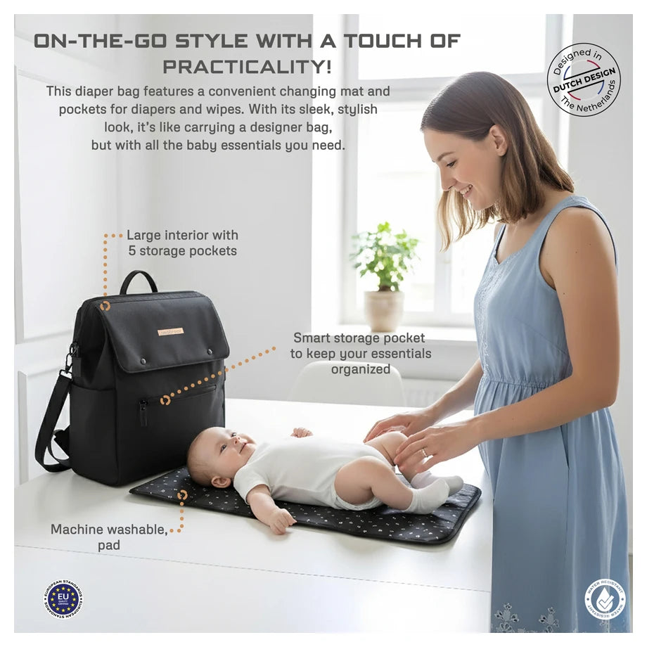 Neobreez NIXE Multifunctional Diaper Backpack with Changing Mat (Black)