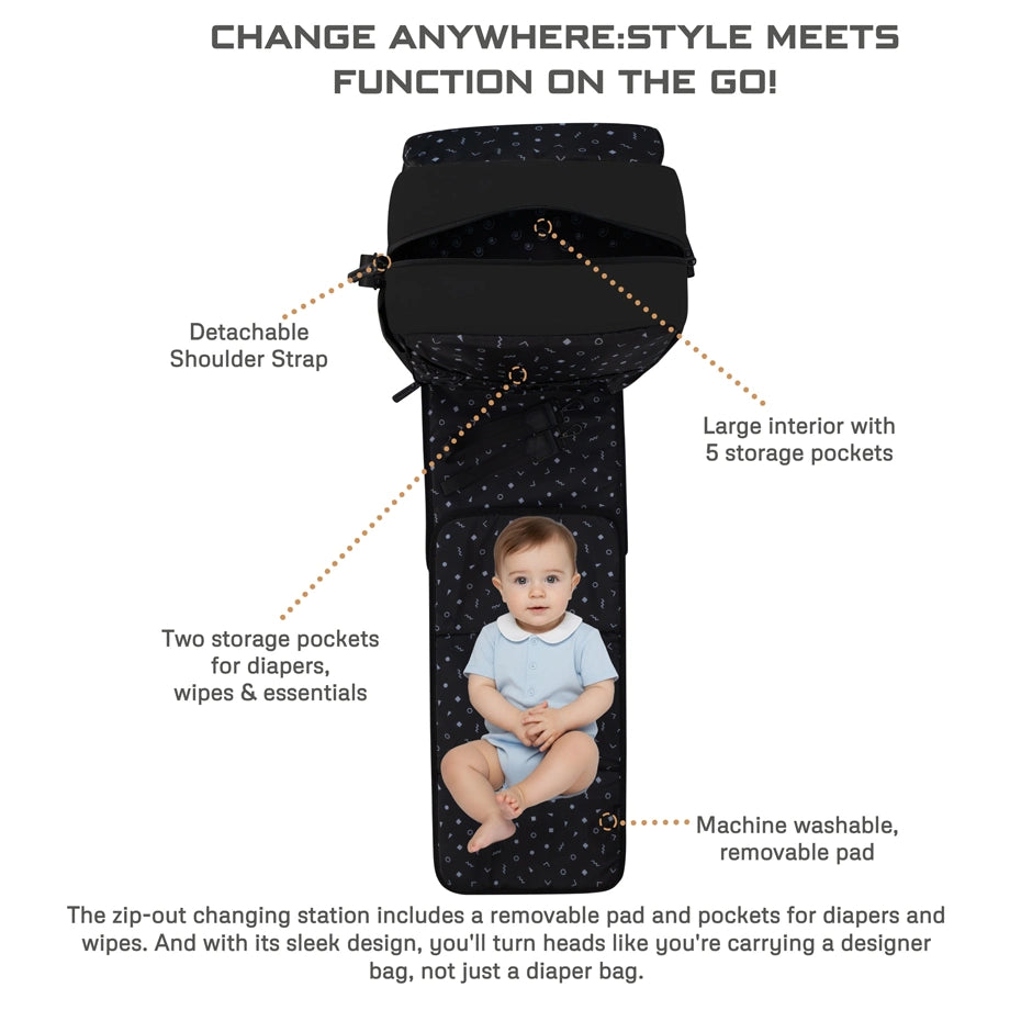 Neobreez NIXE Multifunctional Diaper Backpack with Changing Mat (Black)