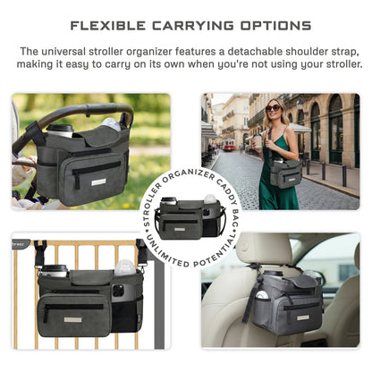 Neobreez FYRA Stroller Organizer Caddy W/Insulated Cup Holder (Dark Grey)