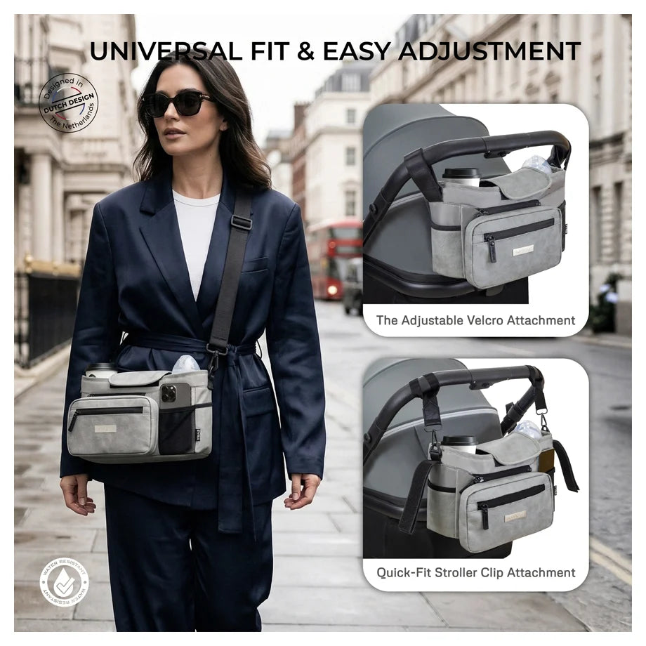 Neobreez Fyra Stroller Organizer Caddy W/ Insulated Cup Holder (Stone Grey)