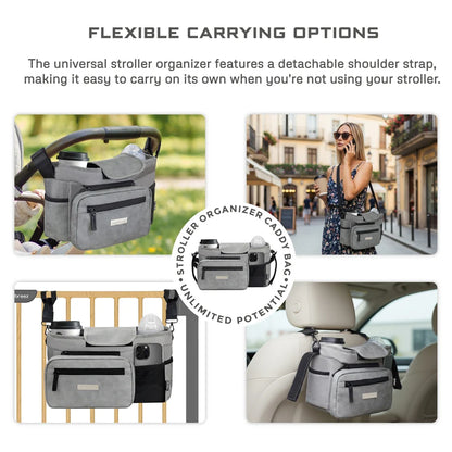 Neobreez Fyra Stroller Organizer Caddy W/ Insulated Cup Holder (Stone Grey)