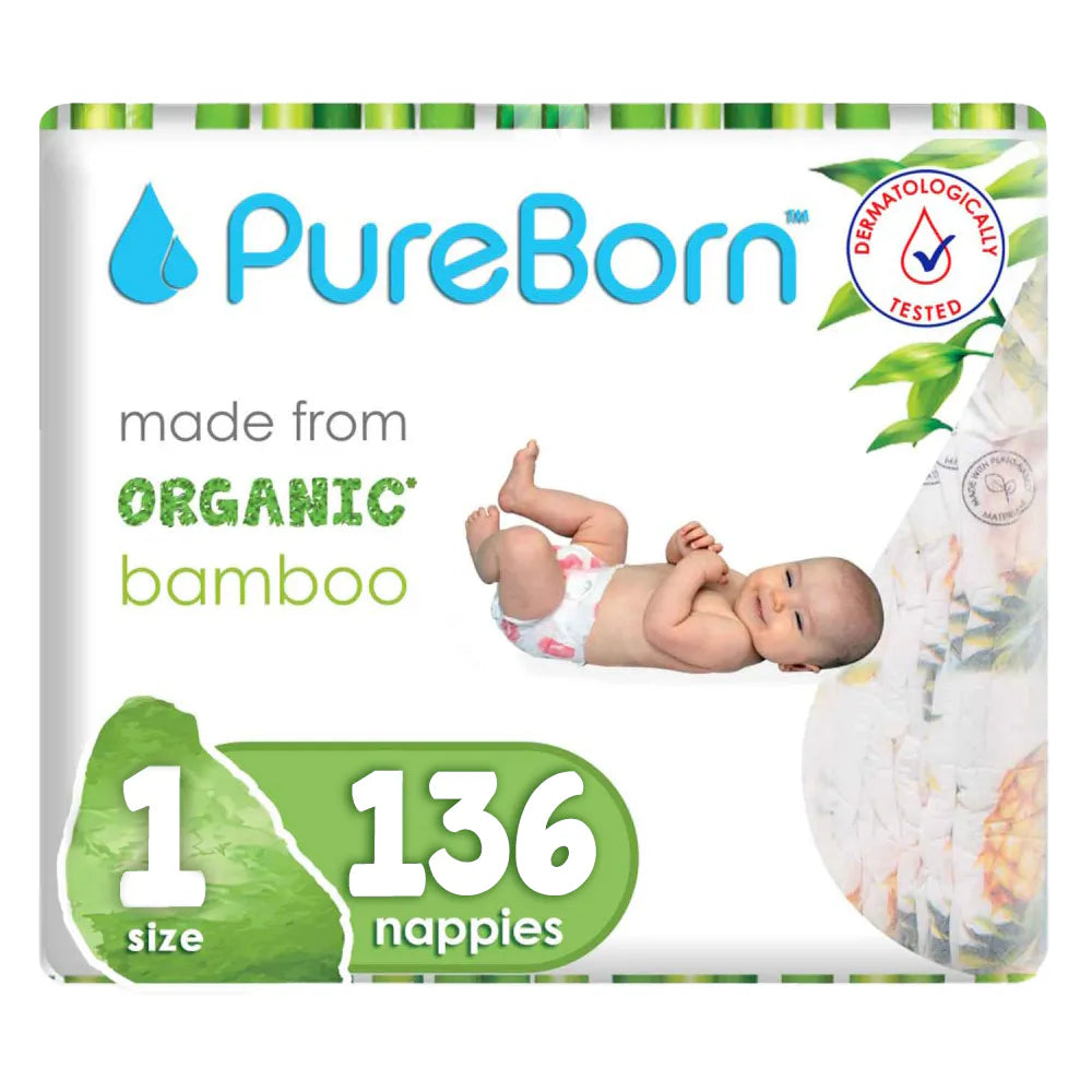 حفاضات PureBorn العضوية المصنوعة من الخيزران مقاس 1 - (عبوة من 136 قطعة) حفاضات PureBorn العضوية المصنوعة من الخيزران مقاس 1 - (عبوة من 136 قطعة)