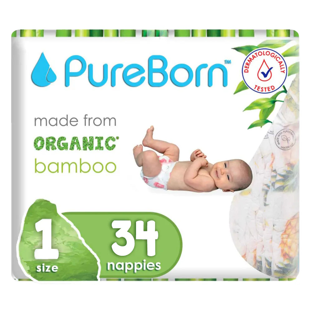 PureBorn Organic Bamboo Diapers Size 1 - (Pack of 34)