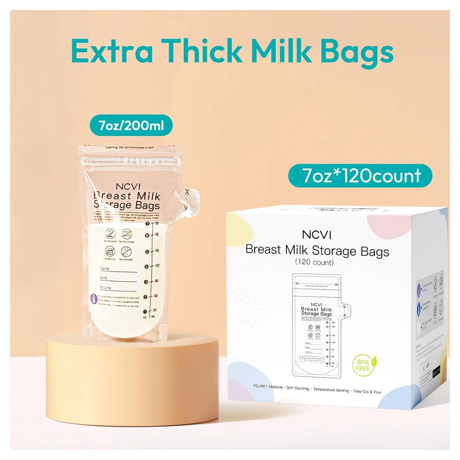 NCVI Breastmilk Storage Bags Easy Pour Spout 120-Pack