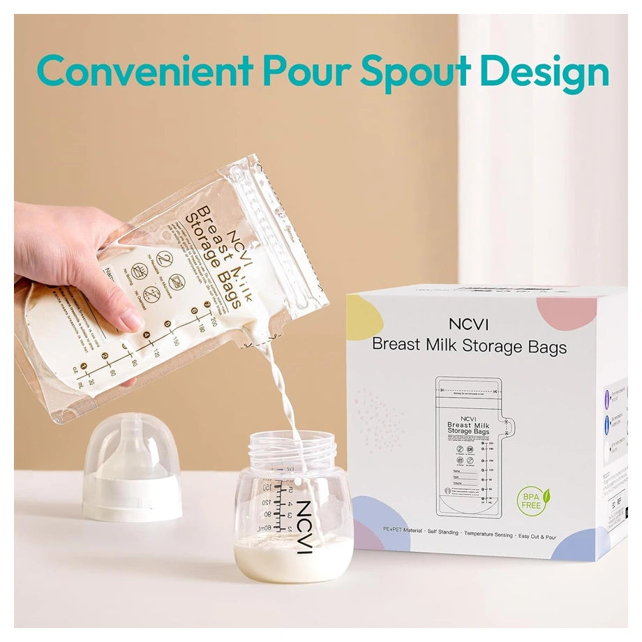 NCVI Breastmilk Storage Bags Easy Pour Spout 120-Pack