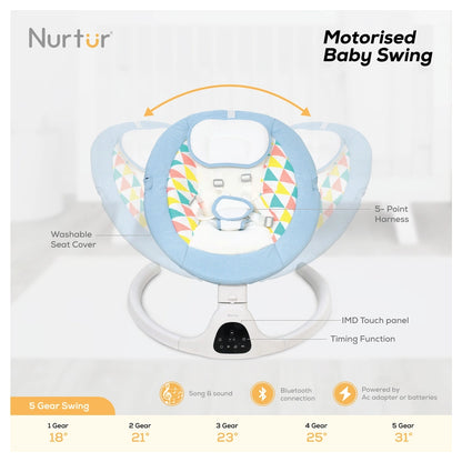 Nurtur Automatic Baby Swing Chair, Motion Sound And Song Control (0-12M) (Blue)