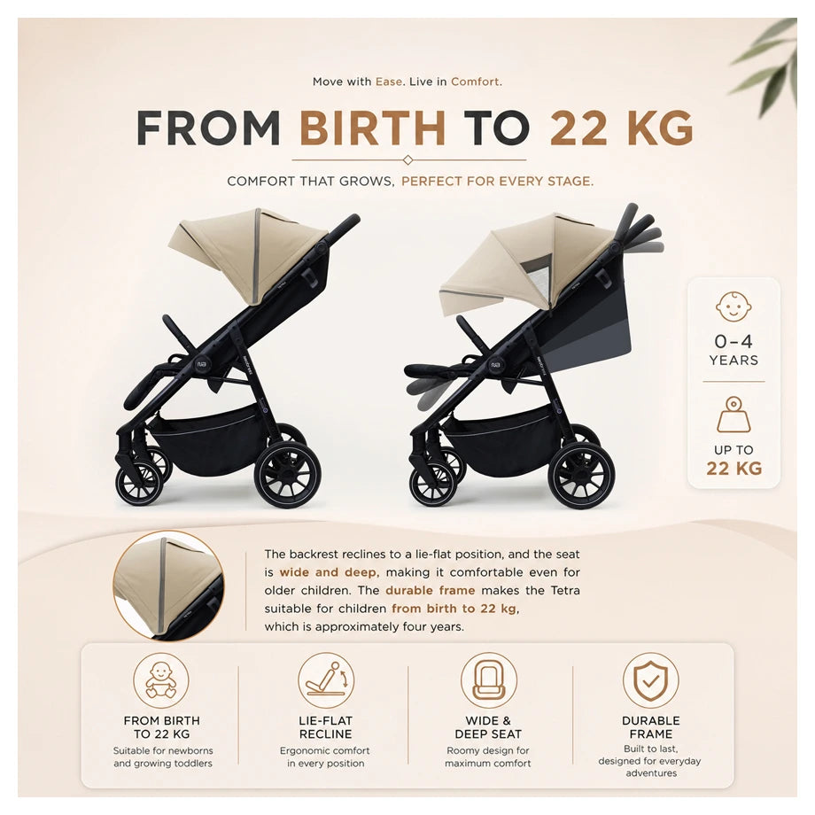 Neobreez Tetra Pushchair Stroller With Cup Holder (Beige/Black)