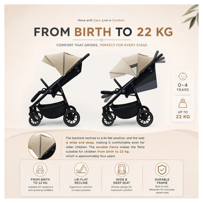 Neobreez Tetra Pushchair Stroller With Cup Holder (Beige/Black)