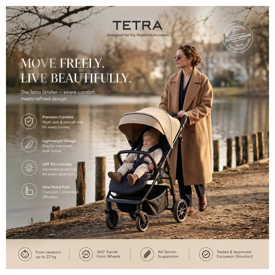 Neobreez Tetra Pushchair Stroller With Cup Holder (Beige/Black)