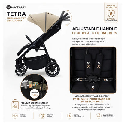 Neobreez Tetra Pushchair Stroller With Cup Holder (Beige/Black)