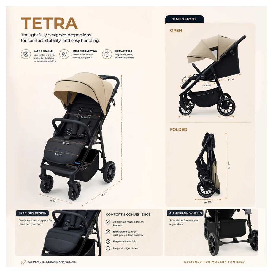 Neobreez Tetra Pushchair Stroller With Cup Holder (Beige/Black)