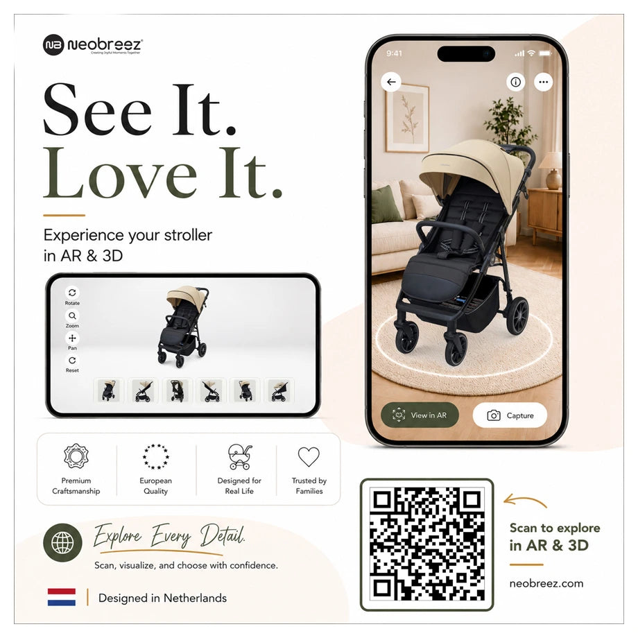 Neobreez Tetra Pushchair Stroller With Cup Holder (Beige/Black)