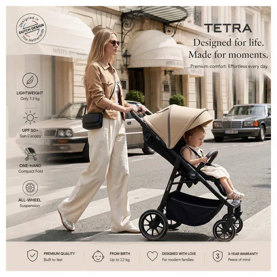 Neobreez Tetra Pushchair Stroller With Cup Holder (Beige/Black)