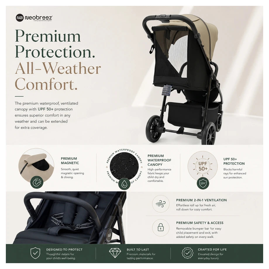 Neobreez Tetra Pushchair Stroller With Cup Holder (Beige/Black)