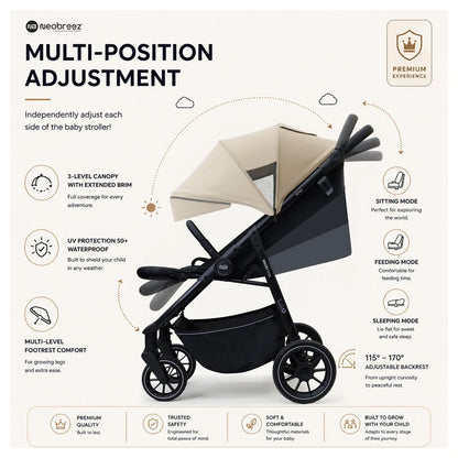 Neobreez Tetra Pushchair Stroller With Cup Holder (Beige/Black)