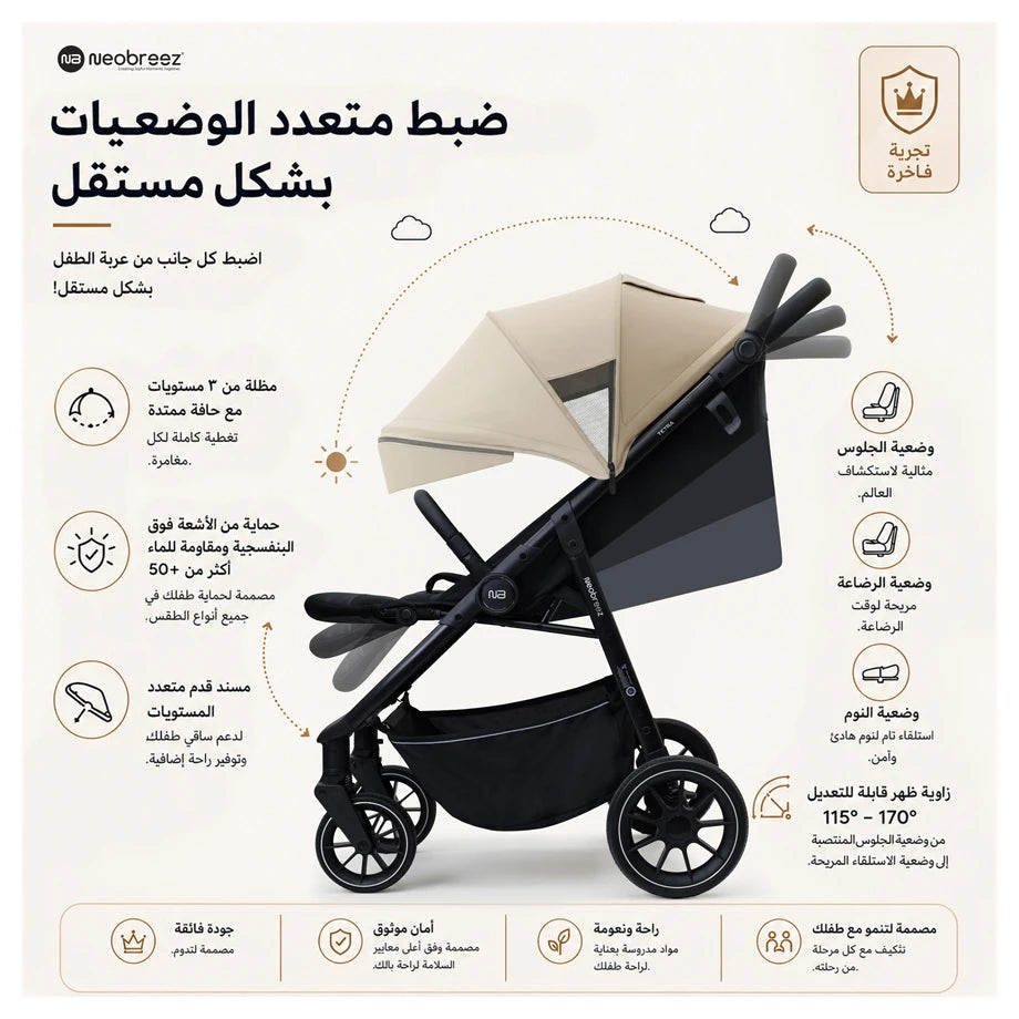 Neobreez Tetra Pushchair Stroller With Cup Holder (Beige/Black)