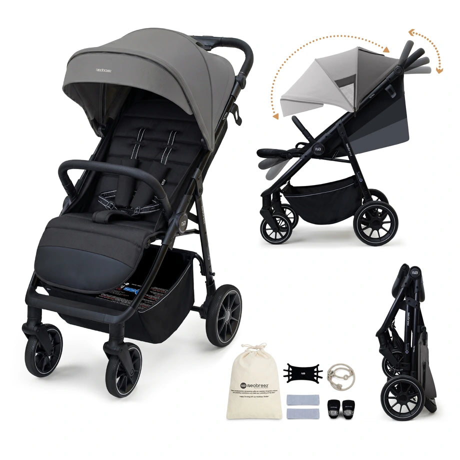 Neobreez Tetra Pushchair Stroller With Cup Holder (Grey/Black)