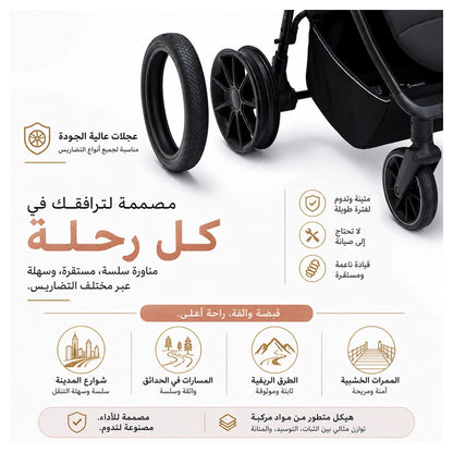 Neobreez Tetra Pushchair Stroller With Cup Holder (Grey/Black)