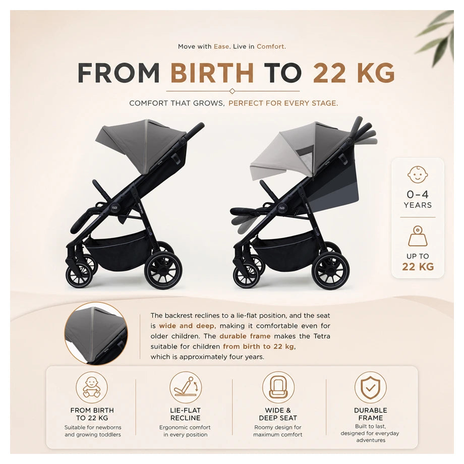 Neobreez Tetra Pushchair Stroller With Cup Holder (Grey/Black)