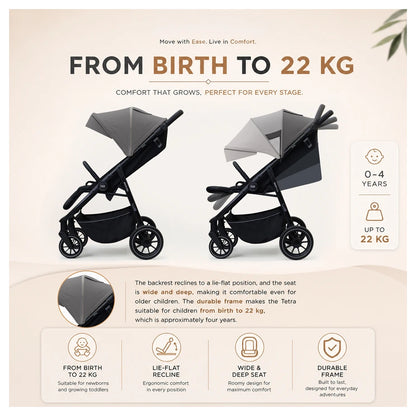 Neobreez Tetra Pushchair Stroller With Cup Holder (Grey/Black)