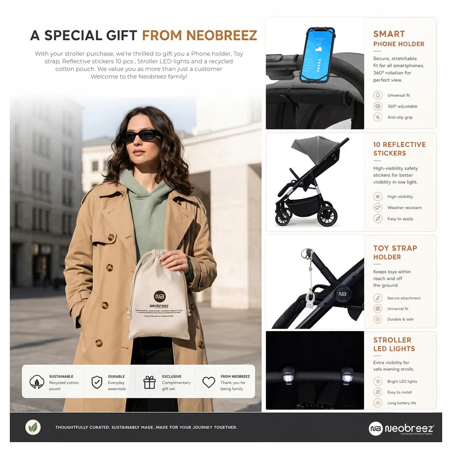 Neobreez Tetra Pushchair Stroller With Cup Holder (Grey/Black)