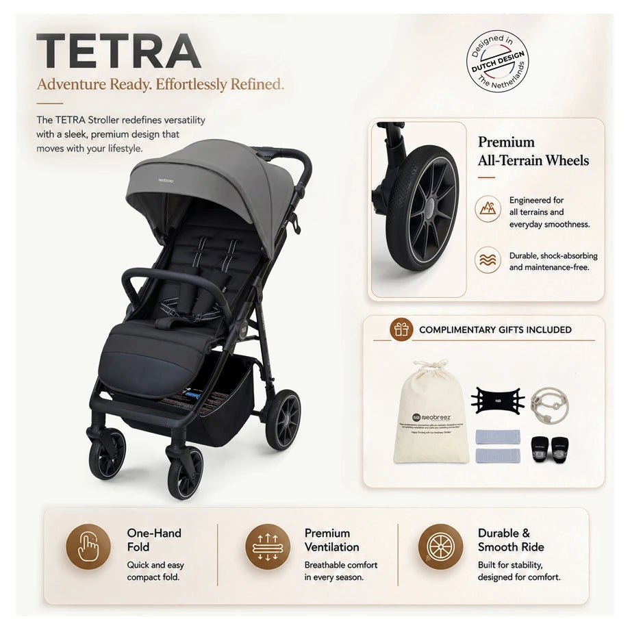 Neobreez Tetra Pushchair Stroller With Cup Holder (Grey/Black)