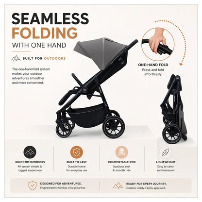 Neobreez Tetra Pushchair Stroller With Cup Holder (Grey/Black)