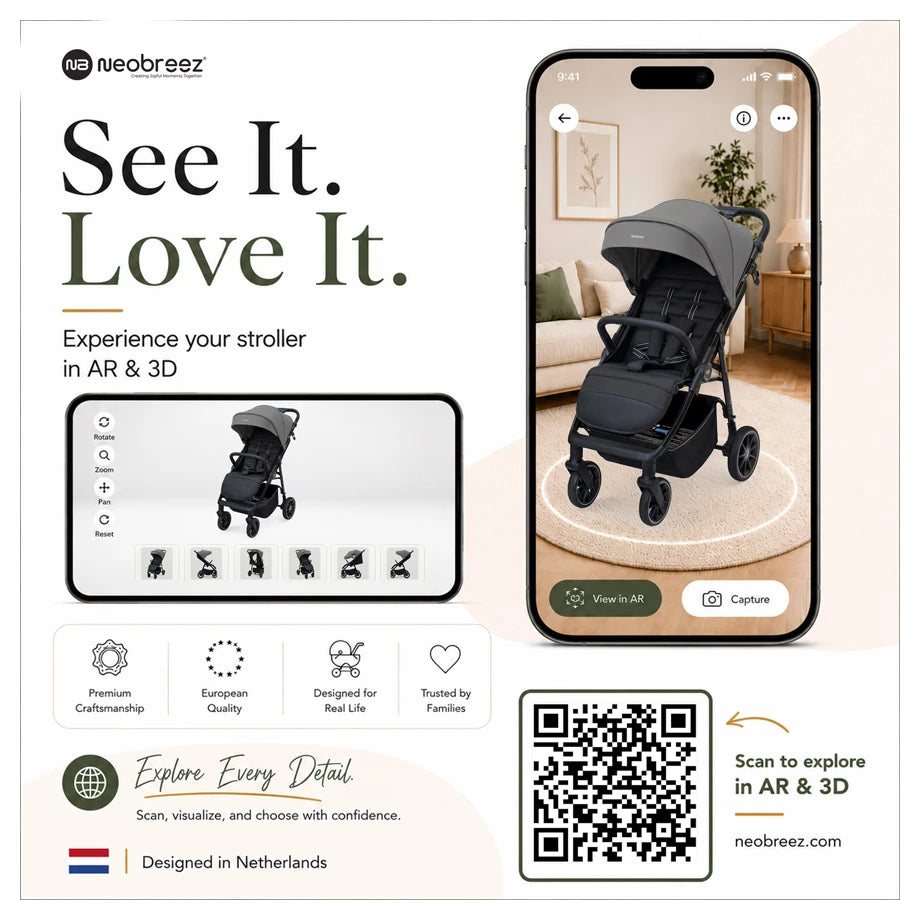 Neobreez Tetra Pushchair Stroller With Cup Holder (Grey/Black)