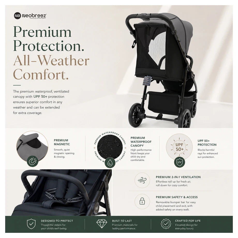Neobreez Tetra Pushchair Stroller With Cup Holder (Grey/Black)