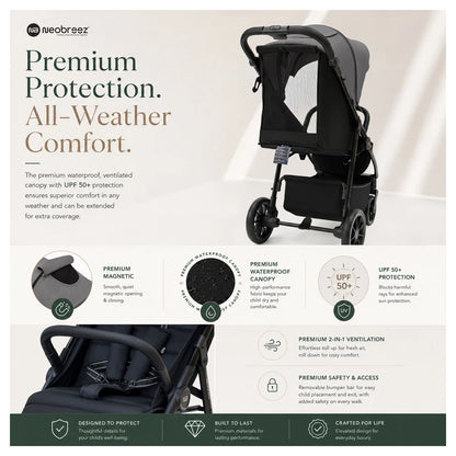Neobreez Tetra Pushchair Stroller With Cup Holder (Grey/Black)